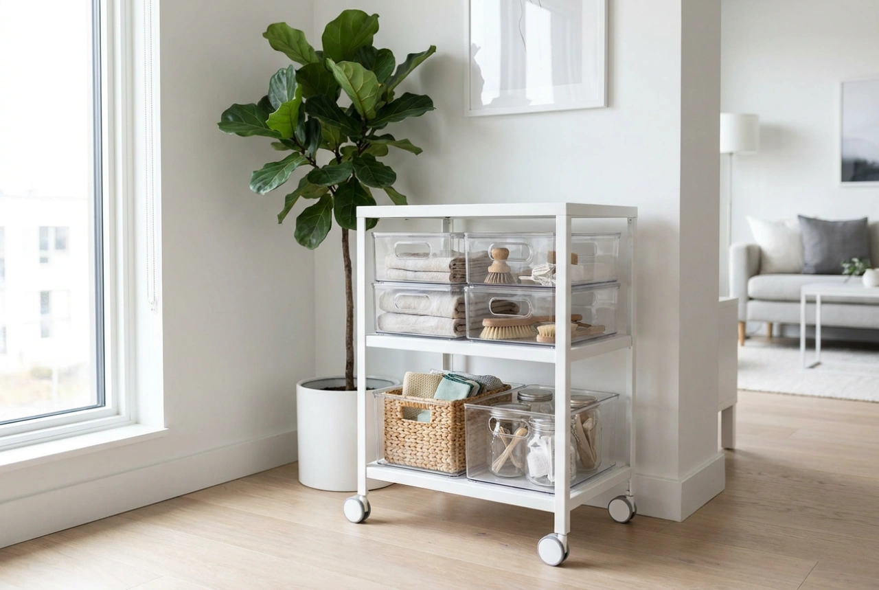 Plastic Rolling Carts as Mobile Organising Hubs for Household Items