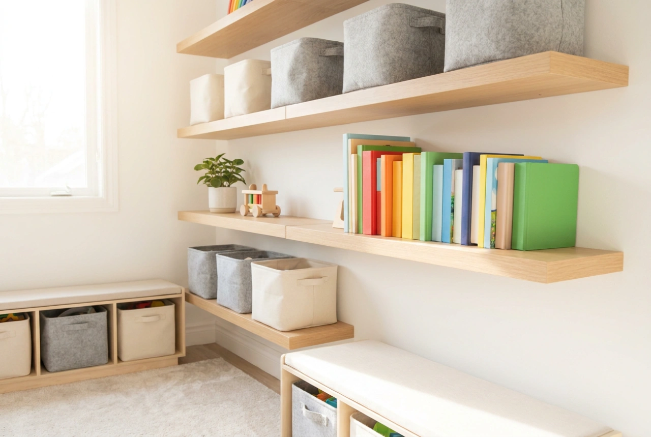 How to utilise hanging shelves in a child's bedroom