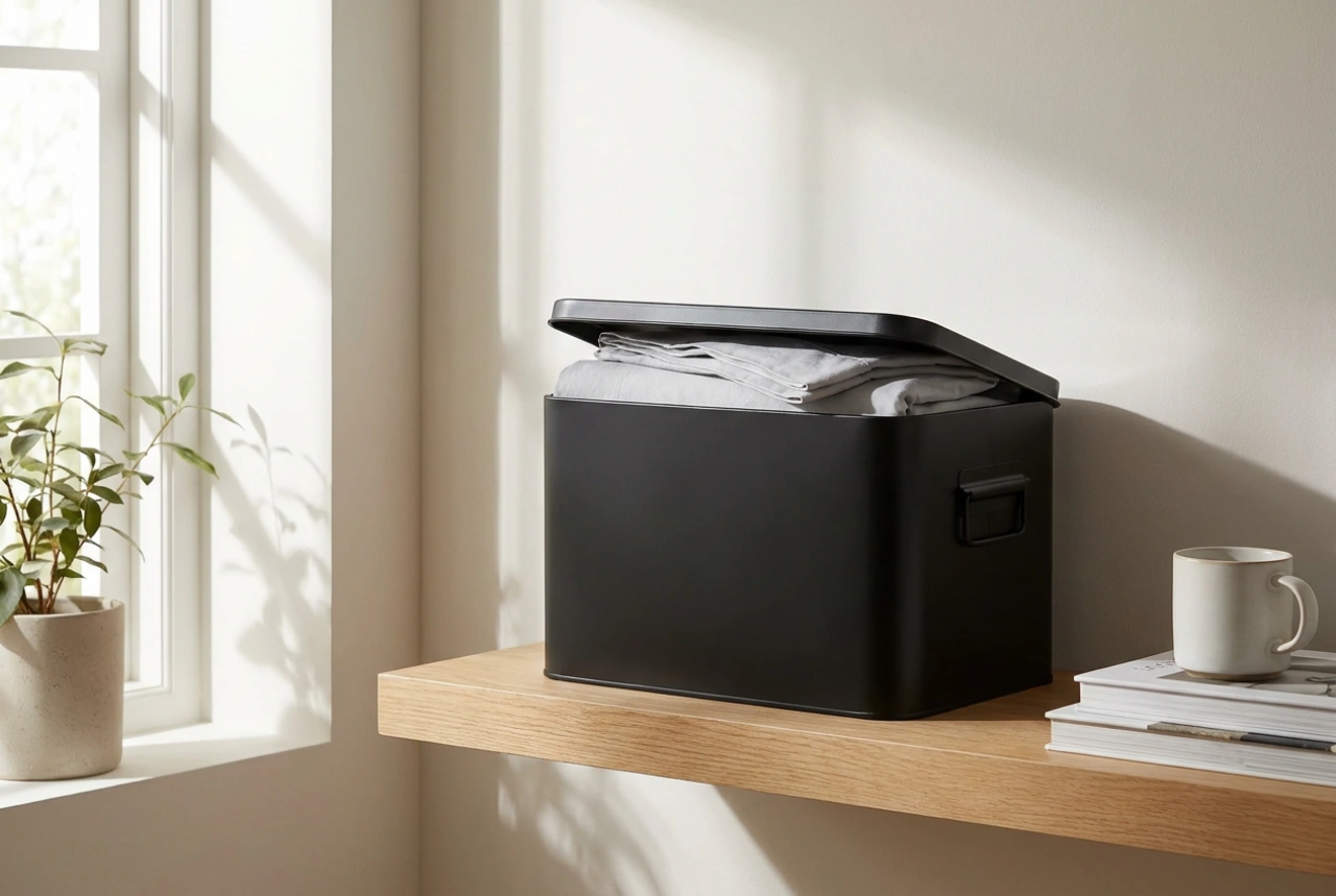How to use a black lidded container for home organisation
