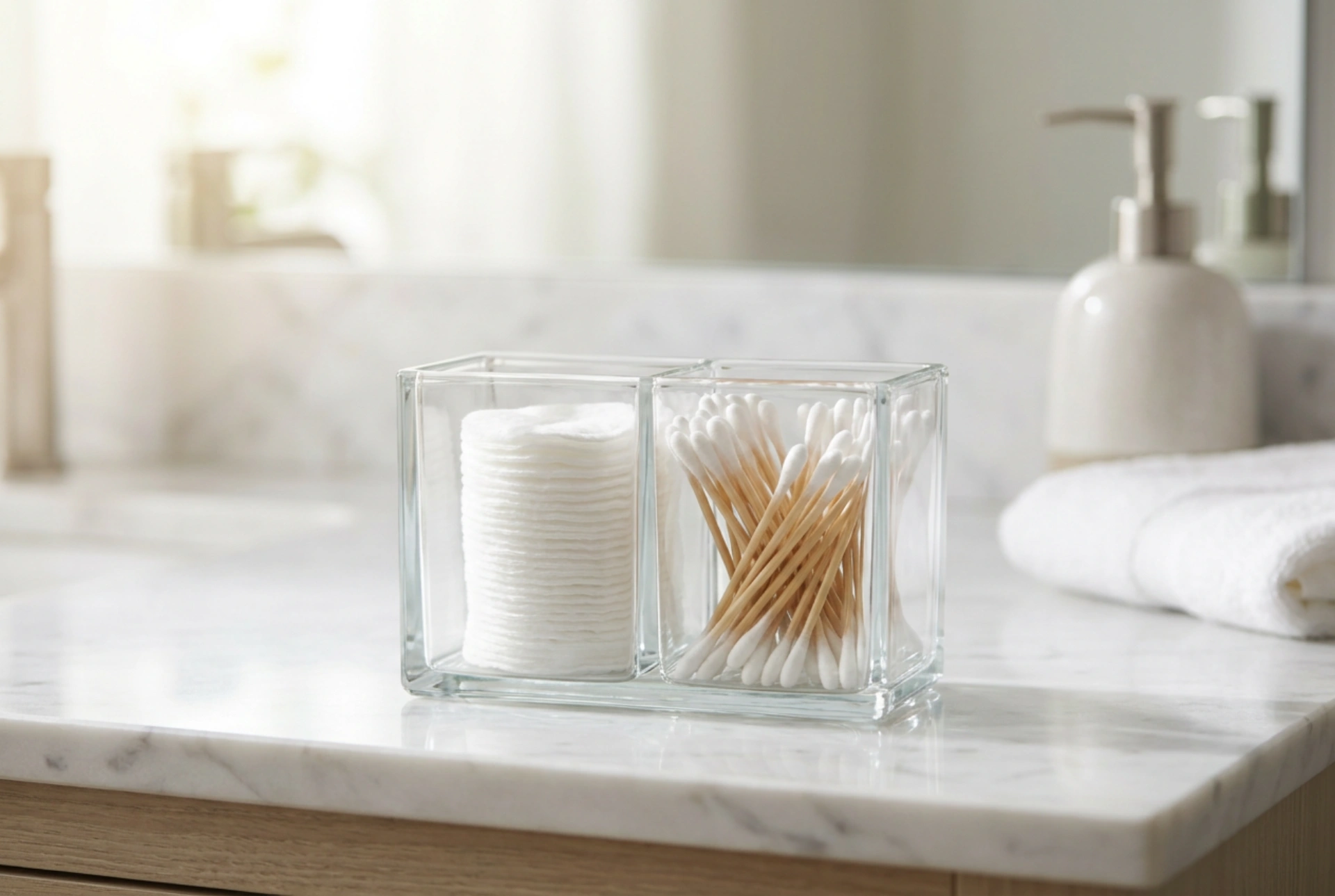 Hygienic Storage for Cotton Pads and Buds in the Bathroom