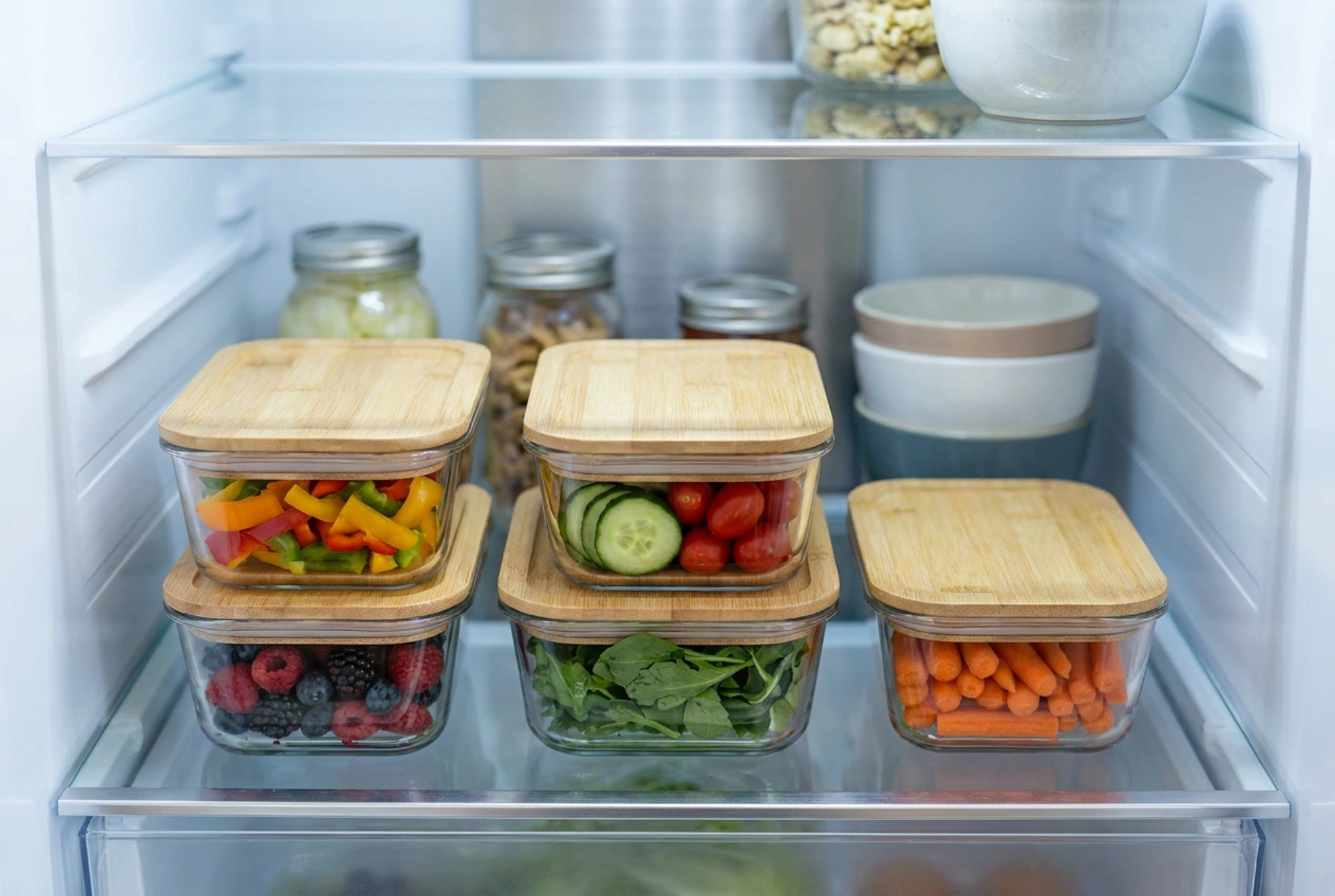 Glass Food Containers with Lids for Efficient Fridge Organization