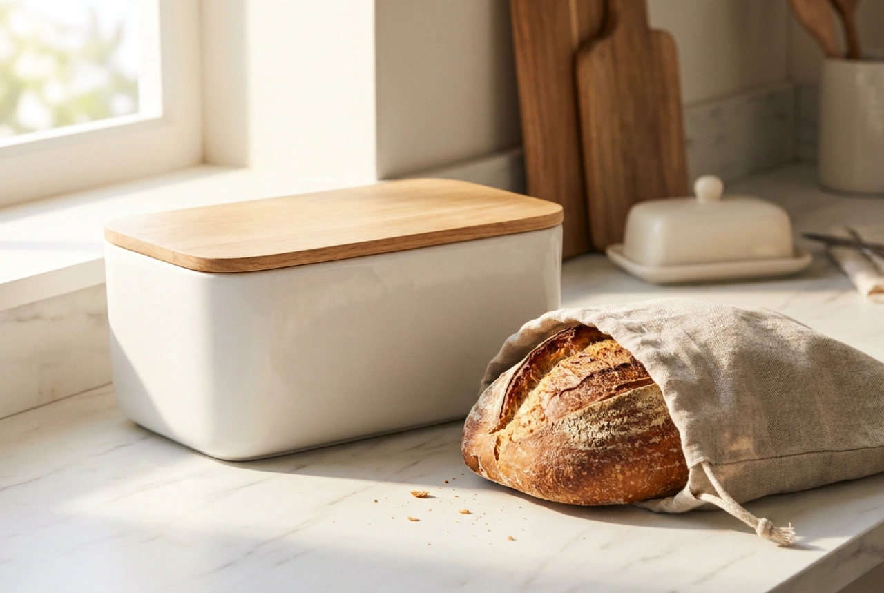 Caring for a White Bread Bin with Wooden Elements and Storing Bread Properly