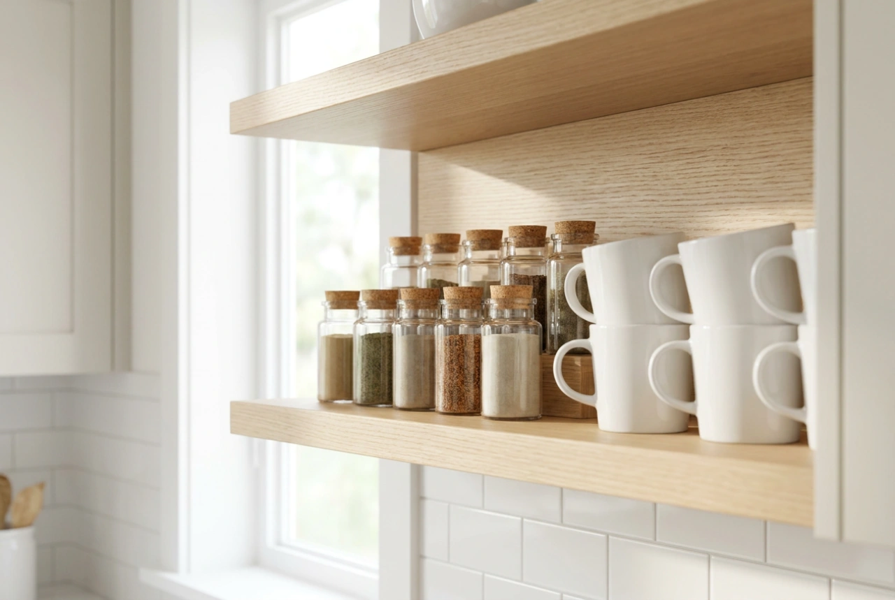 Kitchen Wall Shelf: Organizing Spices and Mugs