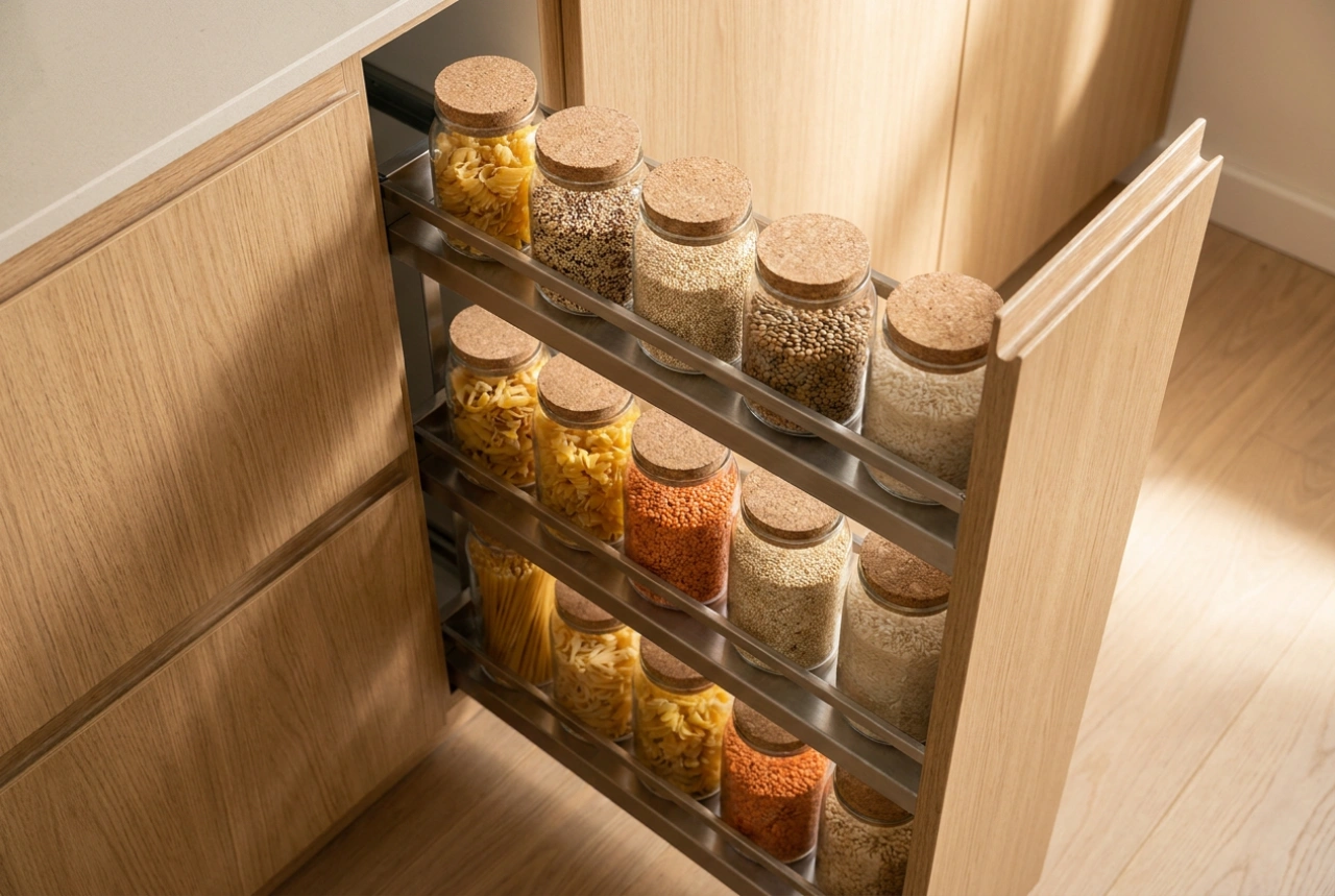 Slim Pantry Shelving and Storing Supplies in Narrow Gaps