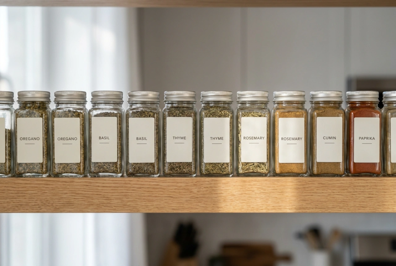 How to Organise Spice Jars with Perfectly Aligned Labels