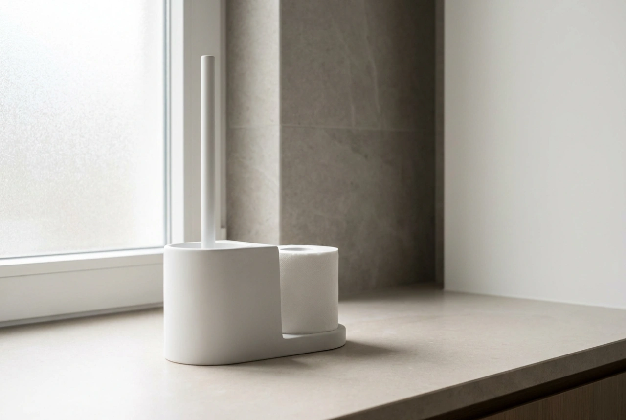 How to position and maintain a combined toilet brush and roll holder hygienically