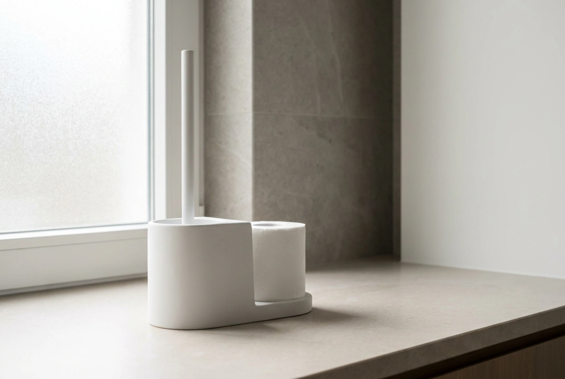 How to position and maintain a combined toilet brush and roll holder hygienically