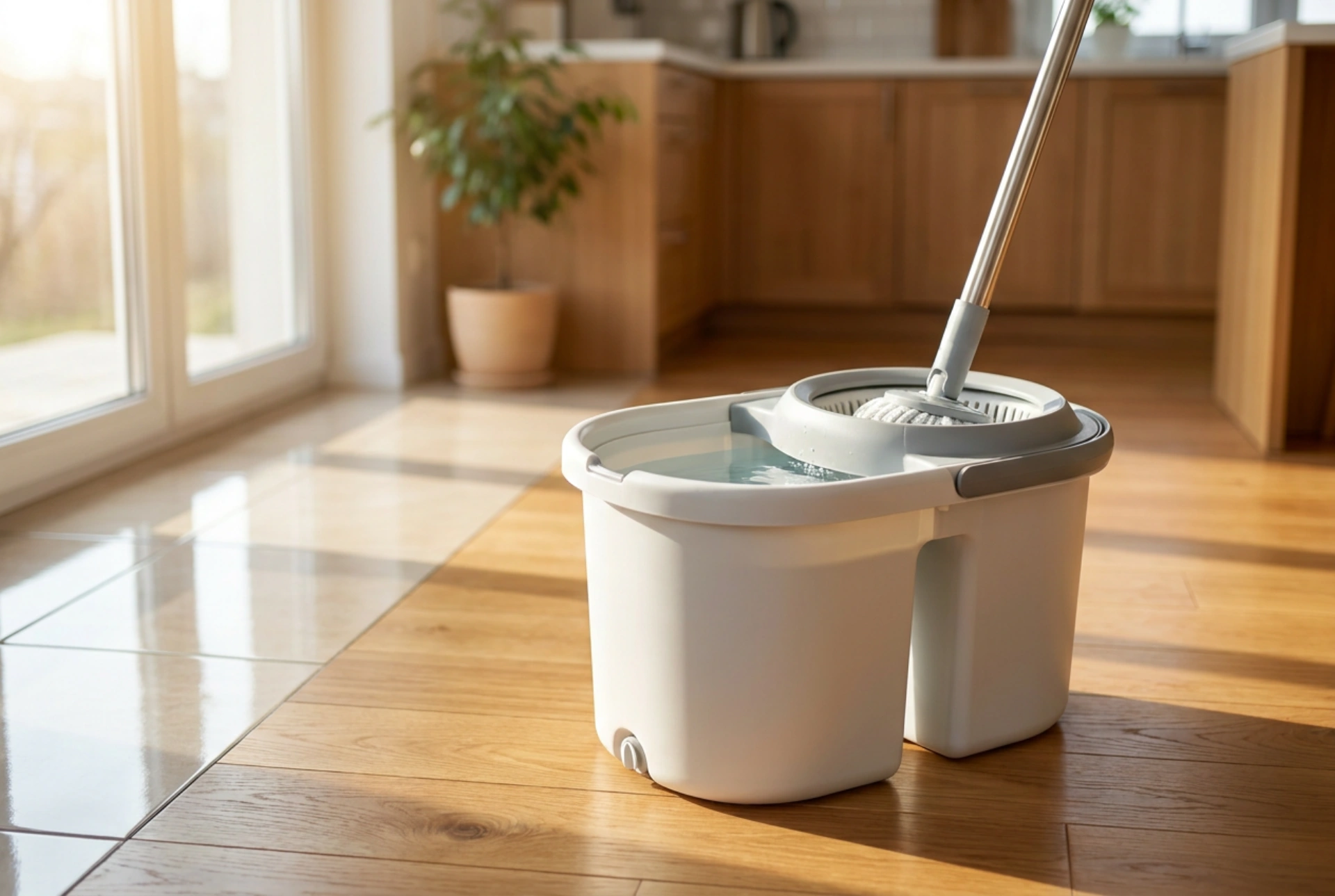 How to Mop Floors with a Dual-Compartment Clean and Dirty Water Bucket