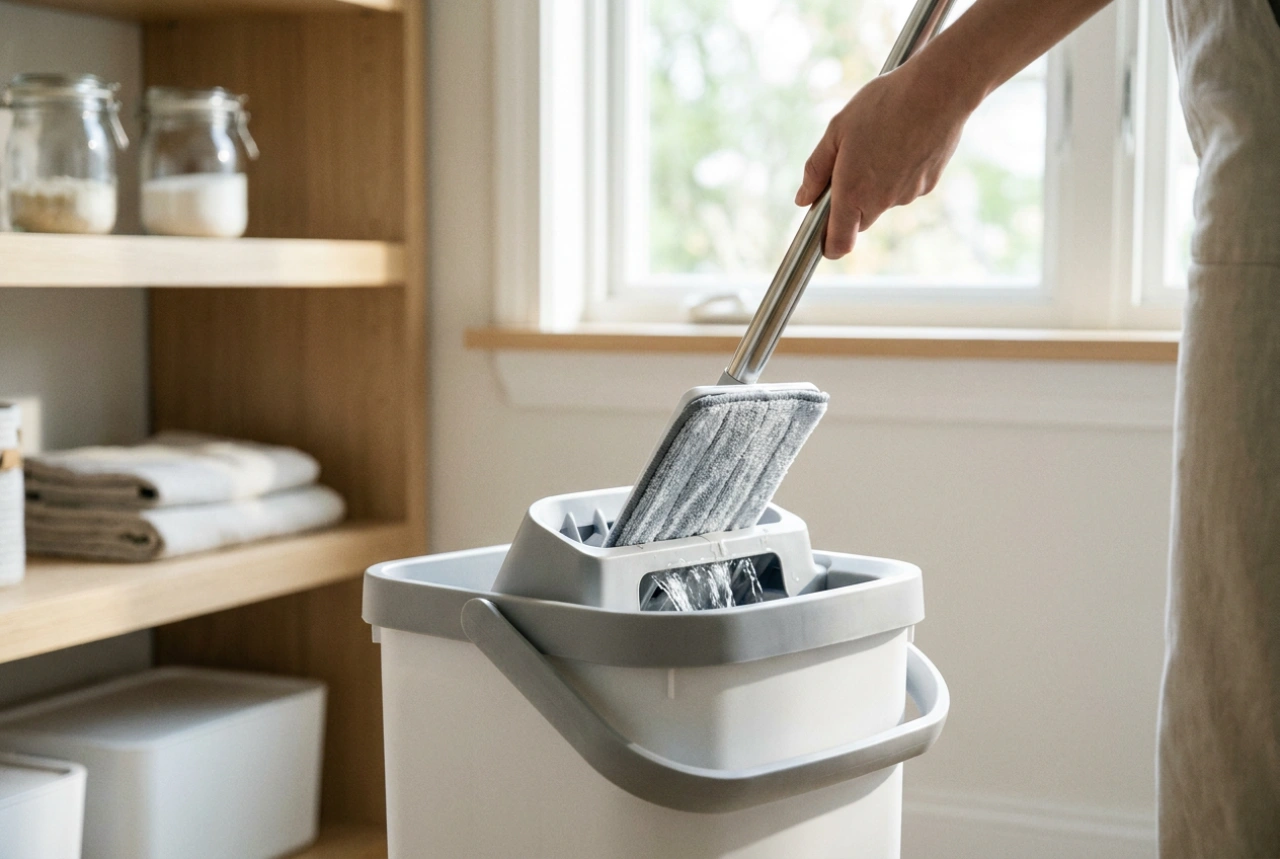 How to use a flat mop bucket with a wringer system