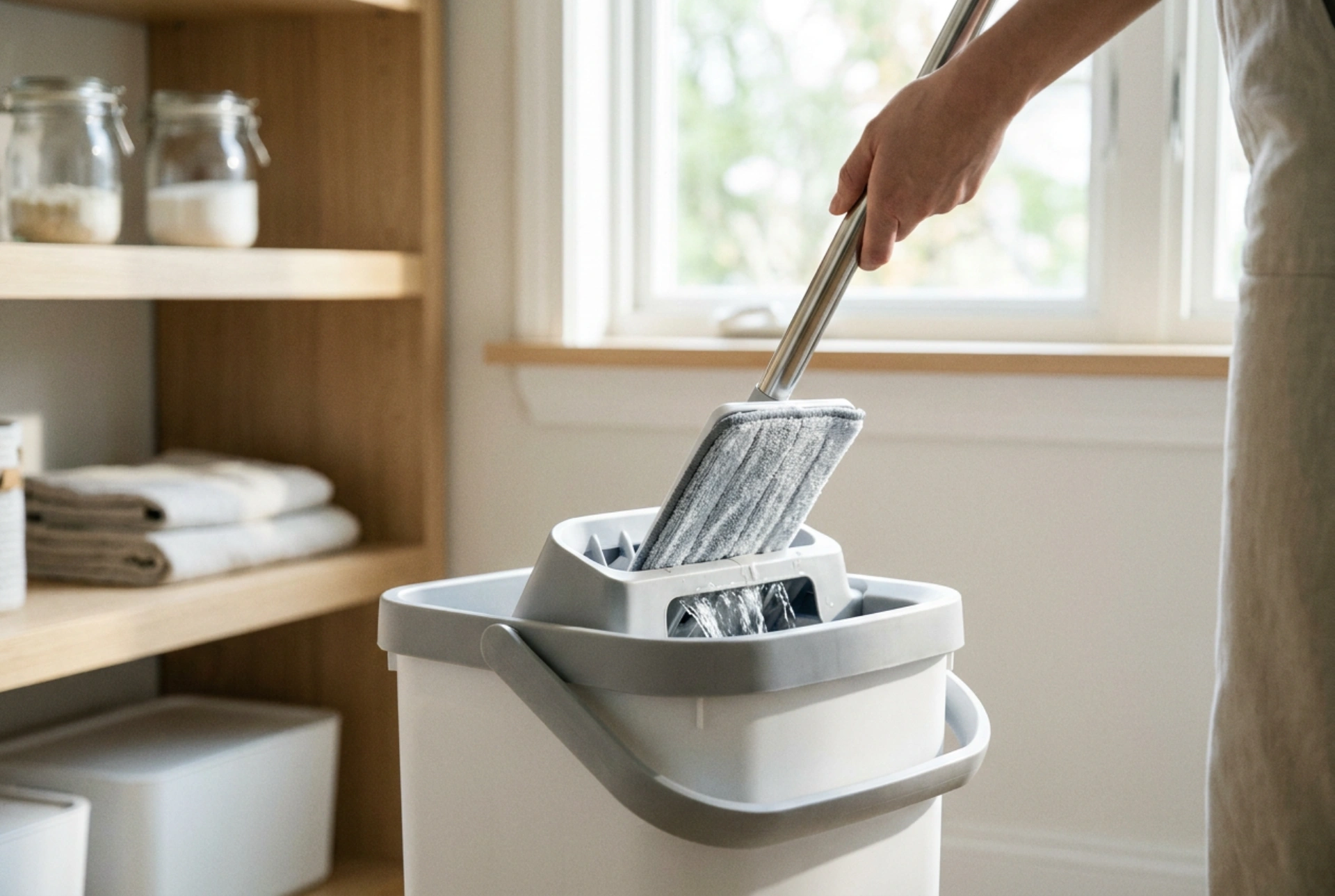How to use a flat mop bucket with a wringer system