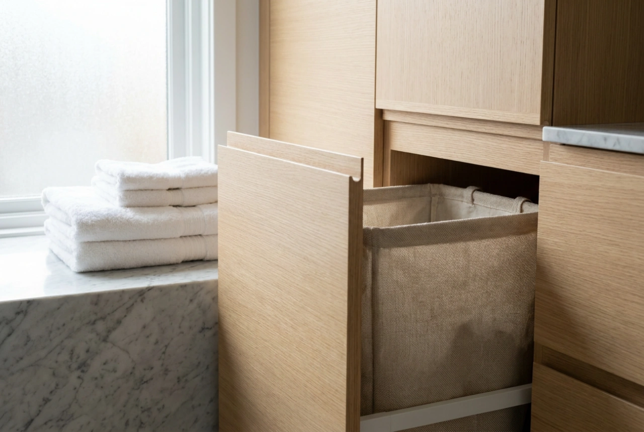 Built-In Pull-Out Laundry Baskets for a Clean and Functional Bathroom Zone