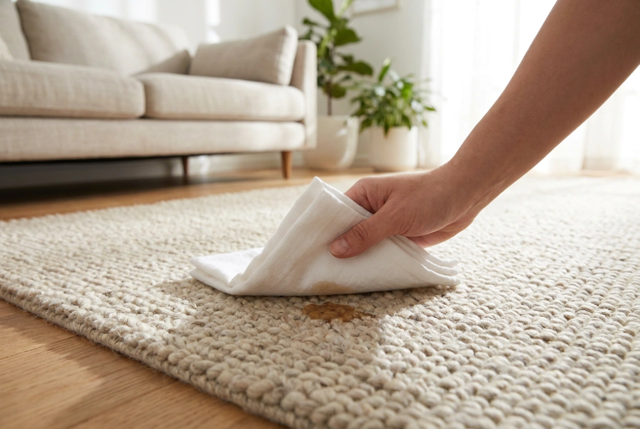 How to remove a coffee stain from a rug without rubbing the pile