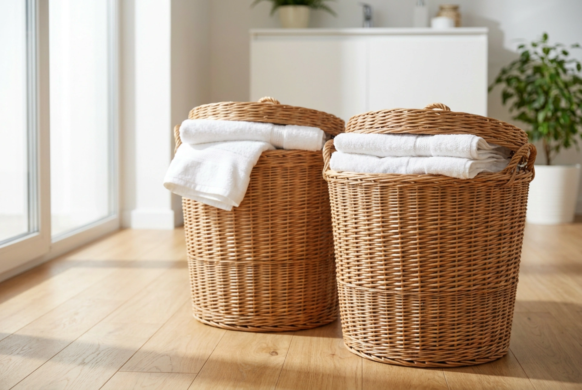 Wicker Laundry Baskets for the Practical Sorting of Household Textiles