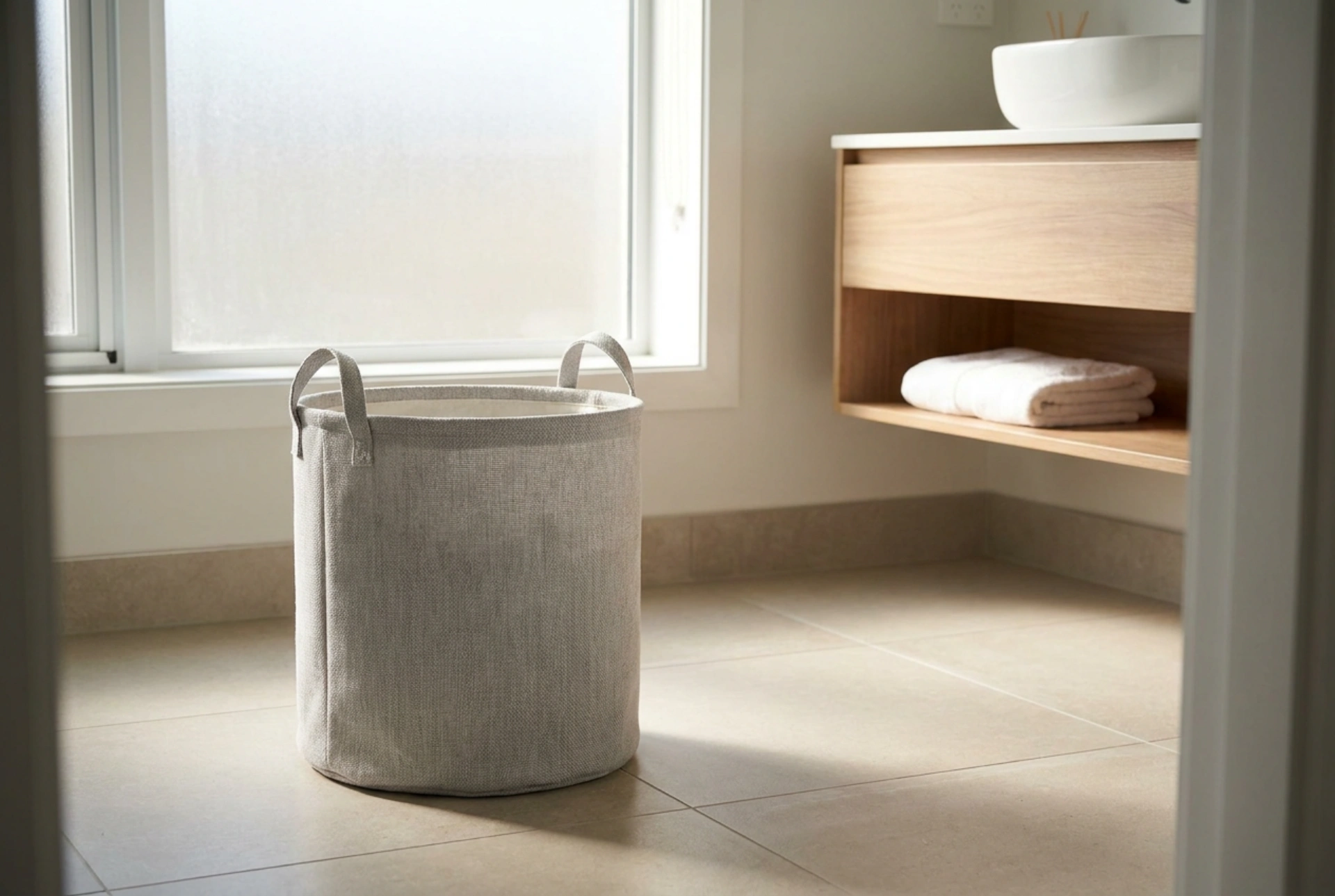 Integrating a Grey Laundry Basket Without Dominating Your Bathroom Interior