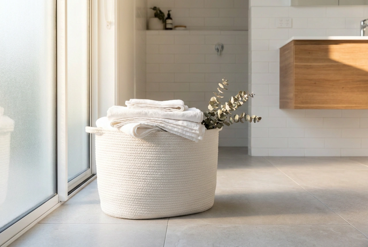 White Laundry Baskets: A Simple Method for a Tidy Bathroom