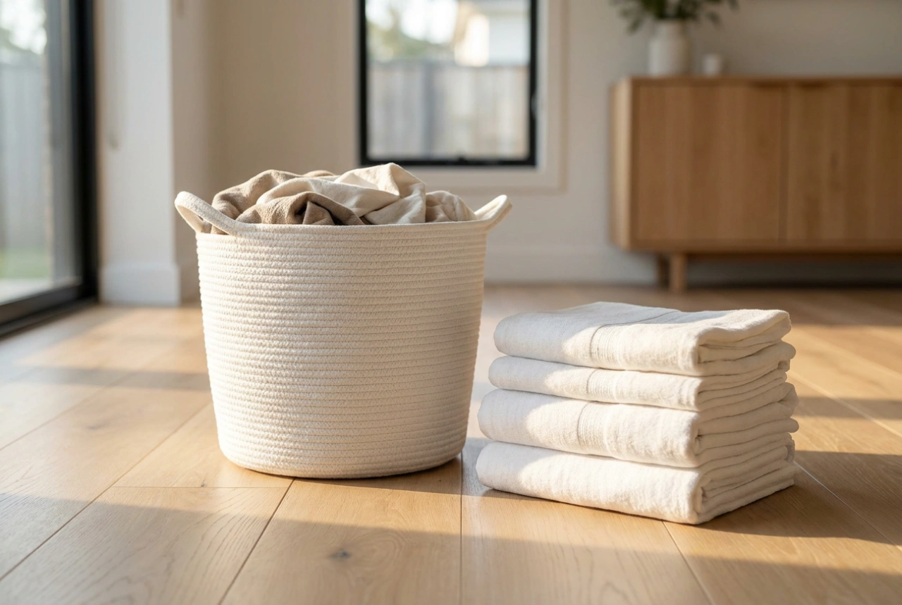 White wicker laundry basket and the rules of easy care