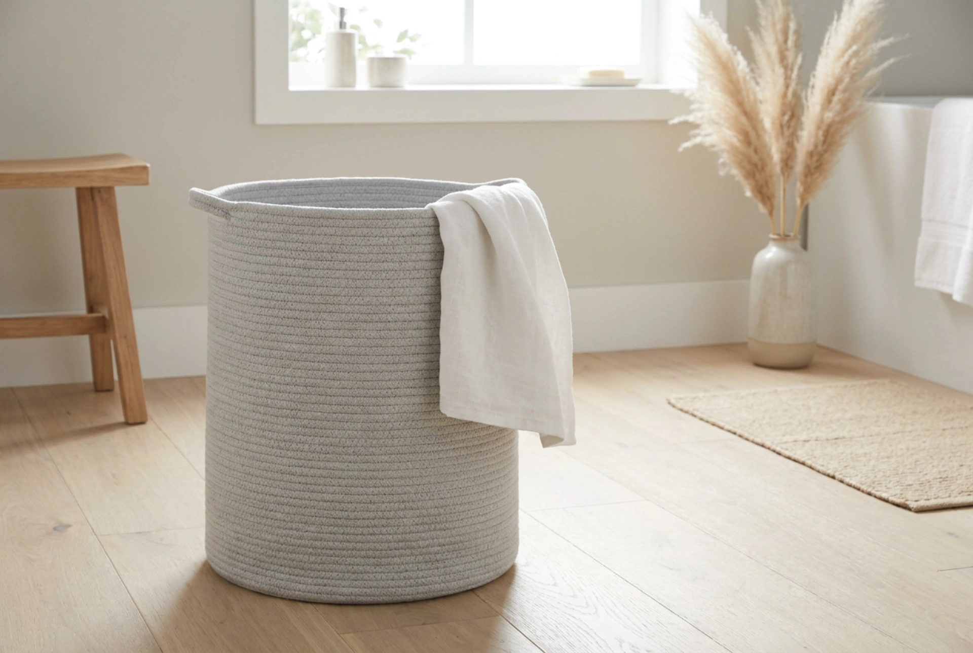 The Grey Laundry Basket as a Practical Element of Bathroom Organisation