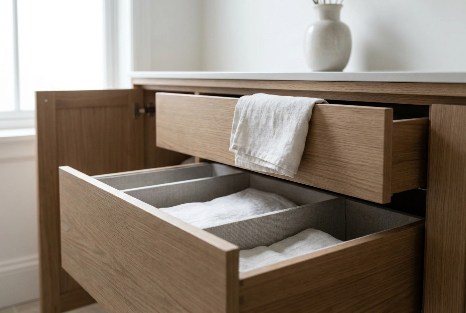 Built-In Laundry Baskets and Seamless Sorting Systems