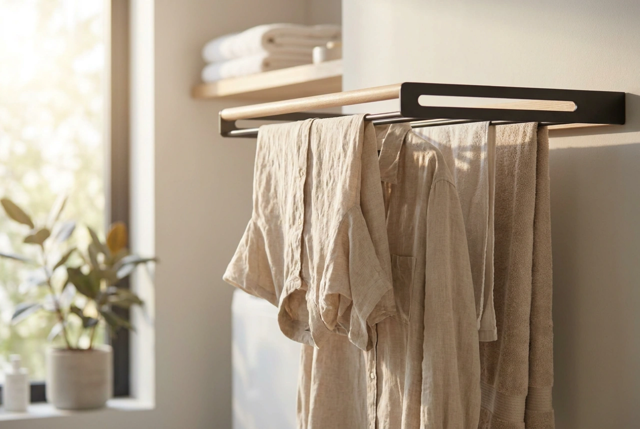 How to arrange laundry on a wall-mounted drying rack for faster drying