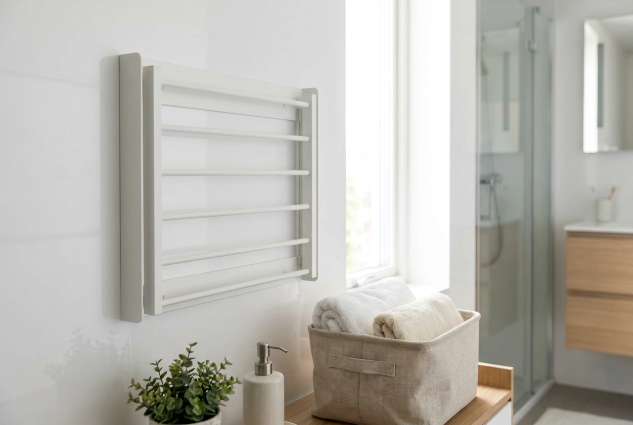 Wall-Mounted Folding Drying Racks and Bathroom Space Optimization