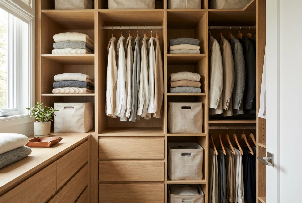 How to Divide a Large Wardrobe with a Mirror into Convenient Storage Zones