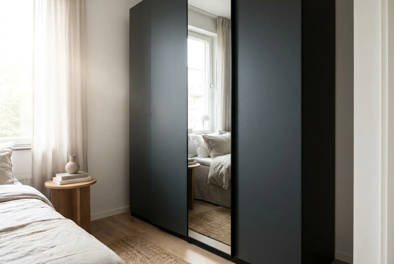 Black mirrored wardrobes: how to create a spacious effect in a small room