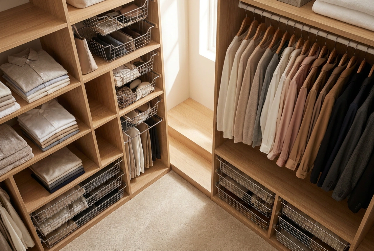 Practical Division of a Large Wardrobe: Zoning for Clothes and Household Items