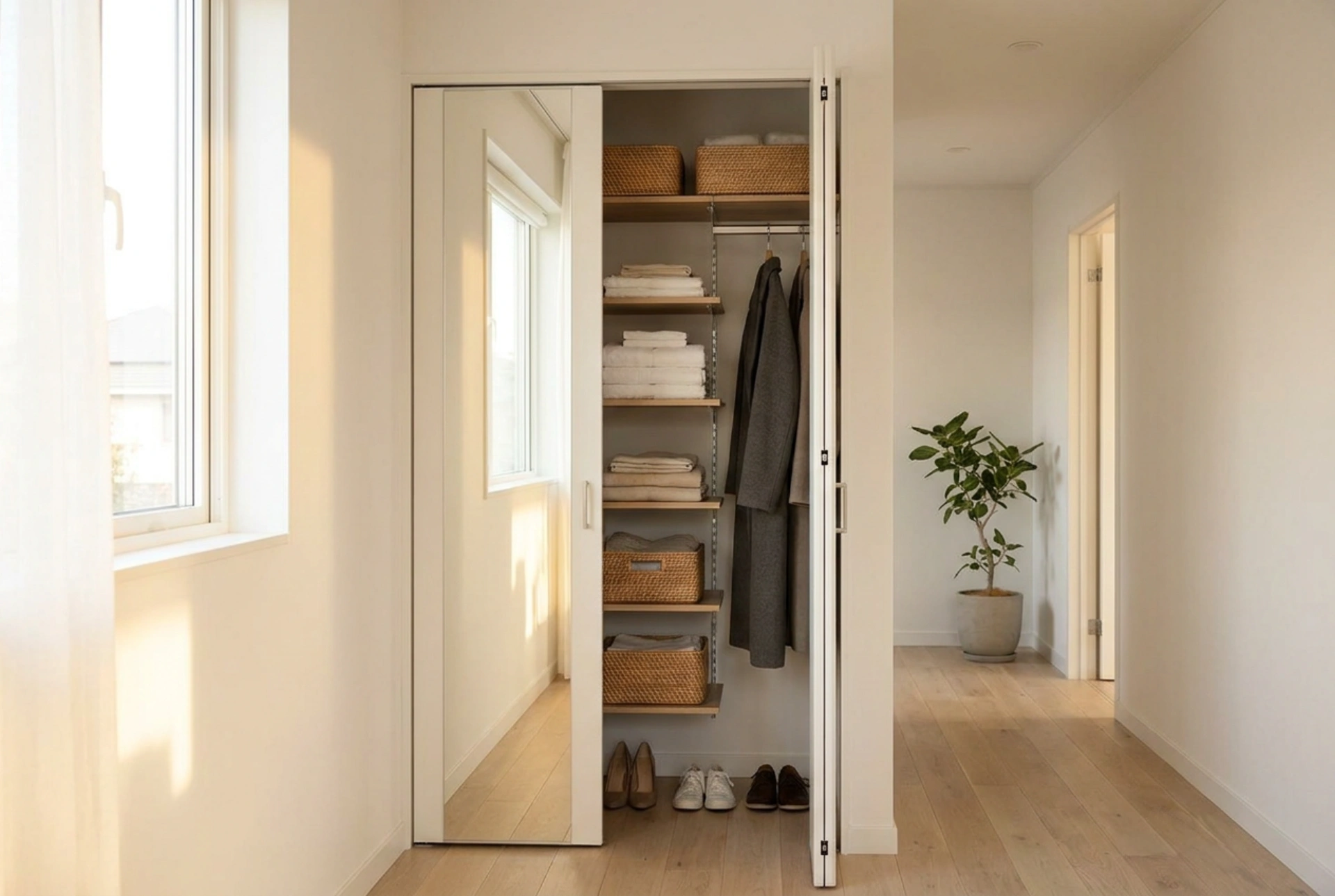 How to Organize a Narrow Hallway Wardrobe with a Mirror Without Clutter