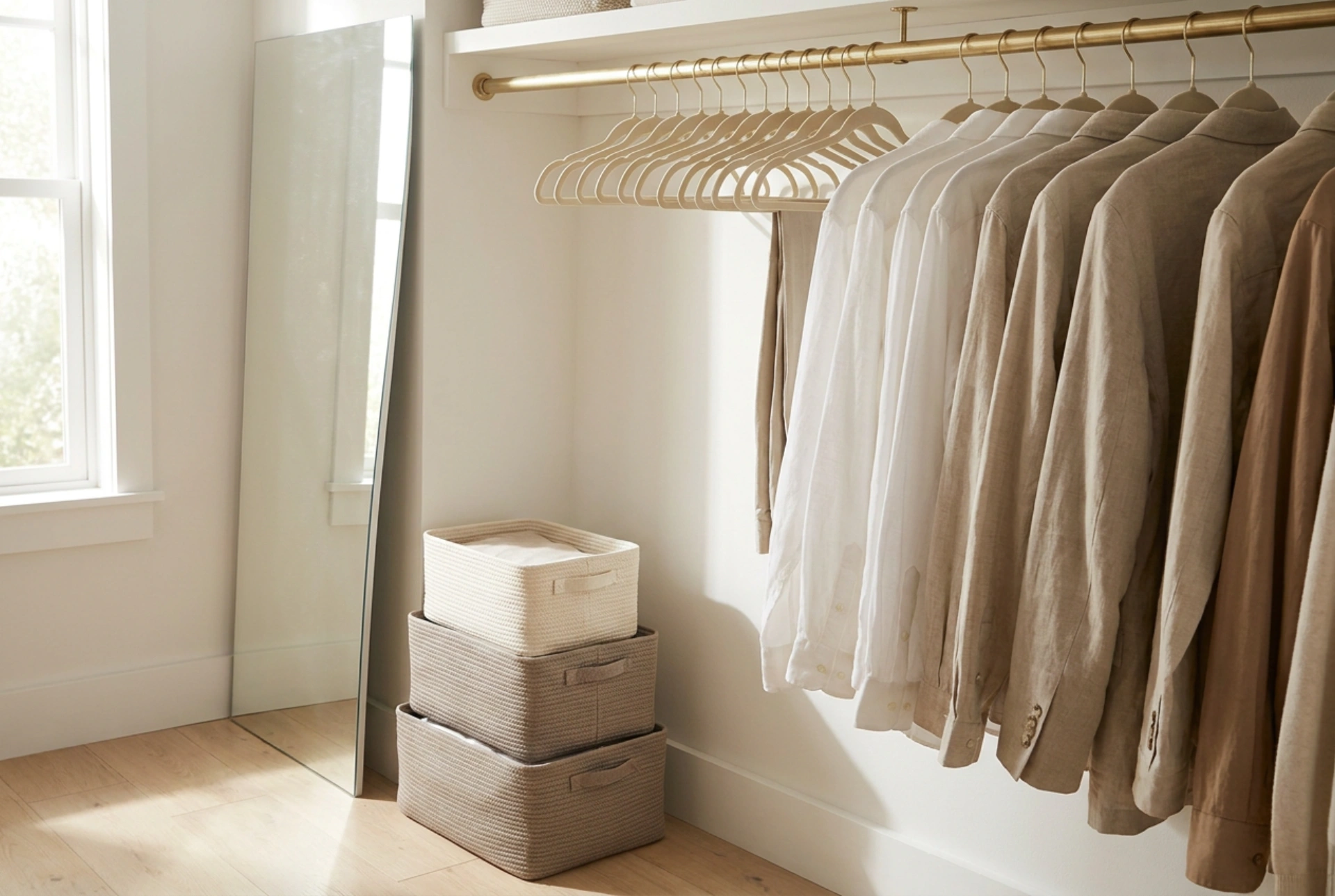 How to Organize a Wardrobe with Only a Rod and No Shelves to Reclaim Space