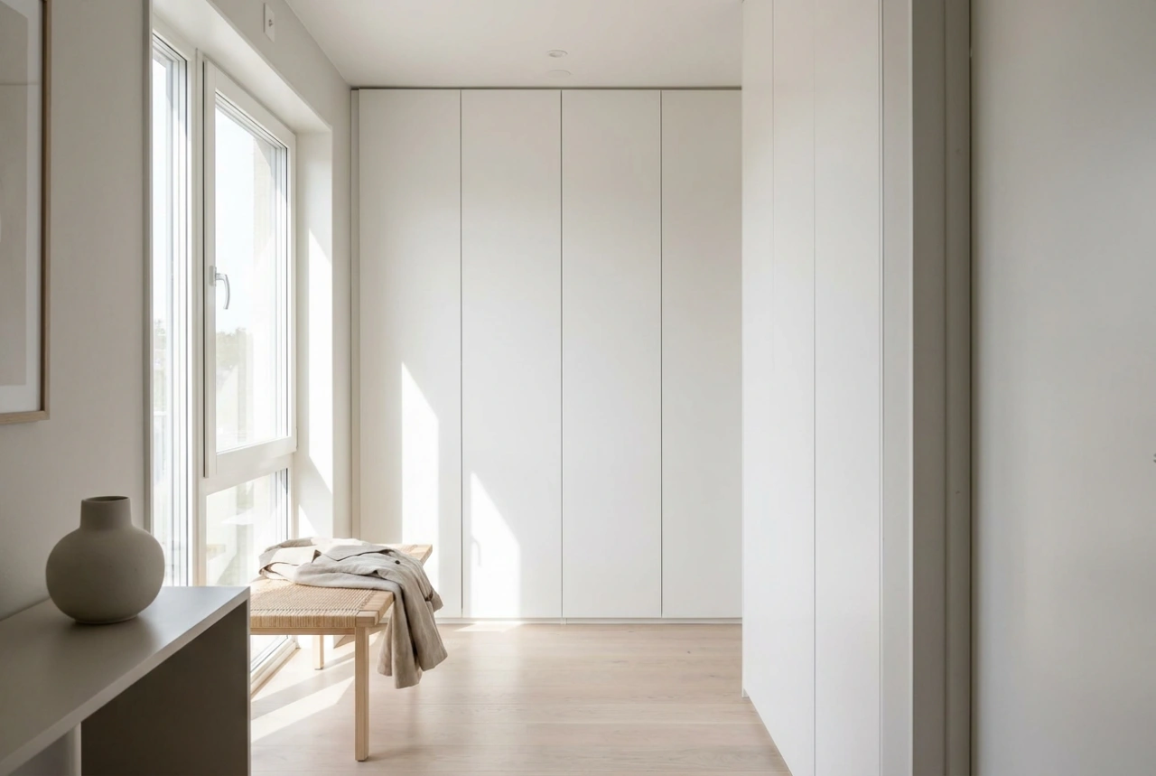 How a White Hallway Wardrobe Helps Conceal Everyday Clutter