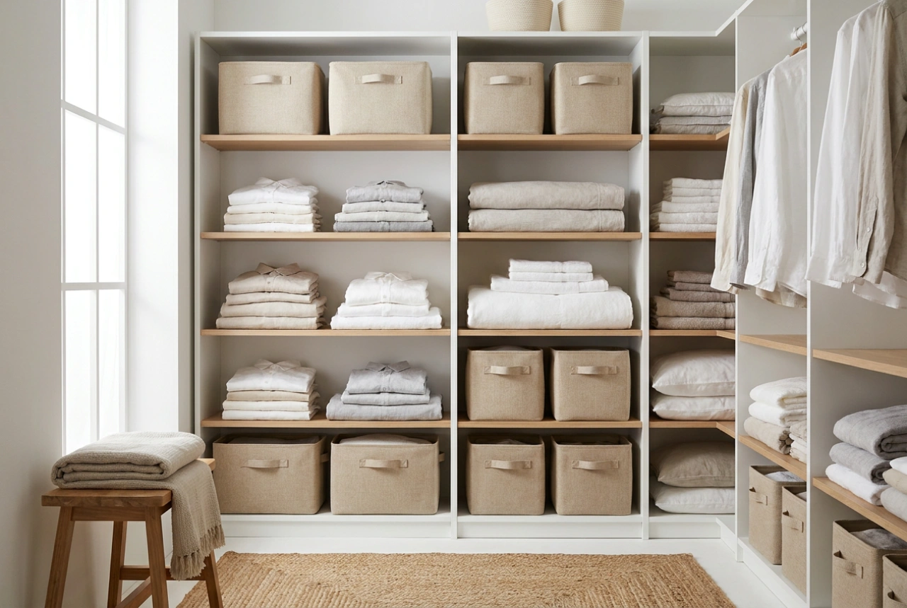 How to organize a white closet with shelves without creating clutter