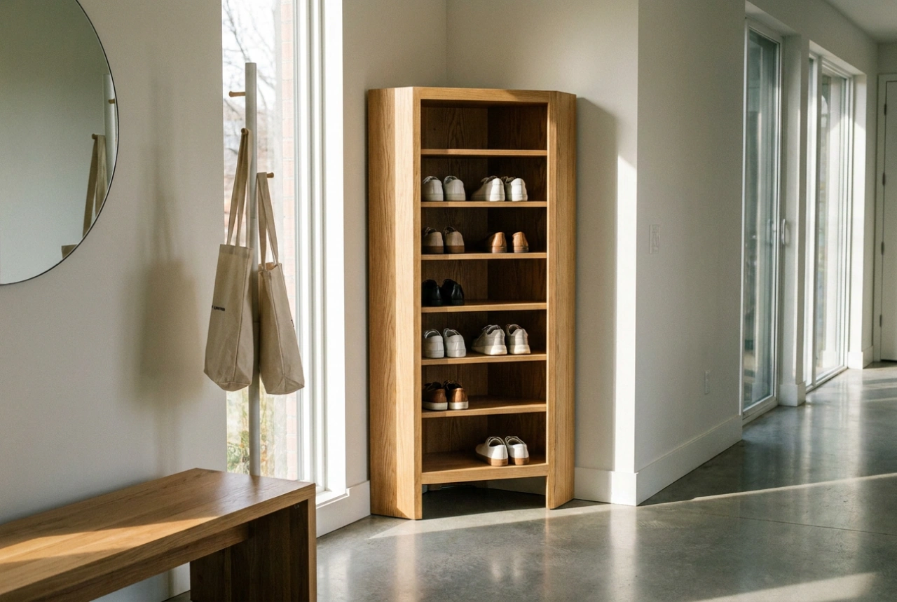 When a Rotating Shoe Cabinet Helps Regain Space in the Hallway