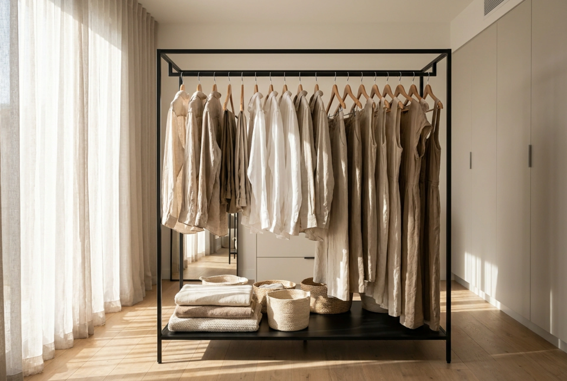Using Garment Racks for Flexible Wardrobe Zoning