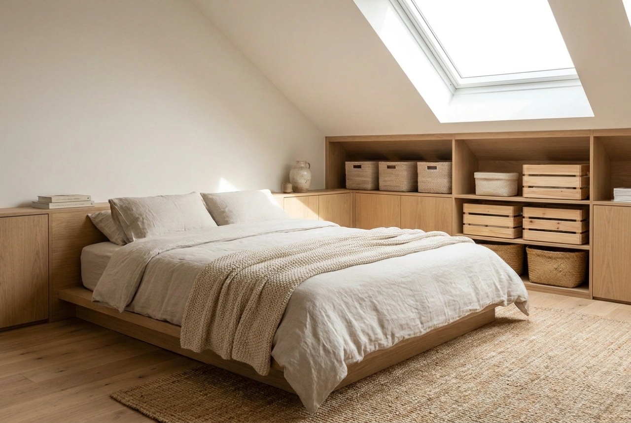 Attic Bedroom with a Wardrobe: Mastering Storage Under Low Eaves