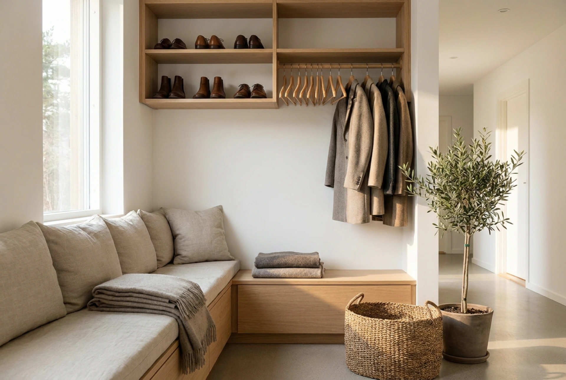How to Design a Hallway Wardrobe with a Seat for Shoes and Coats