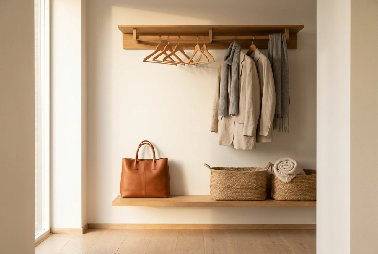 How to Organise a Clothes Rack with Shelves for Garments, Bags, and Accessories