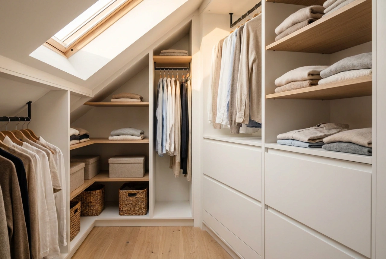 Custom Wardrobe Design Under Slanted Ceilings: Shelving, Rails, and Drawers