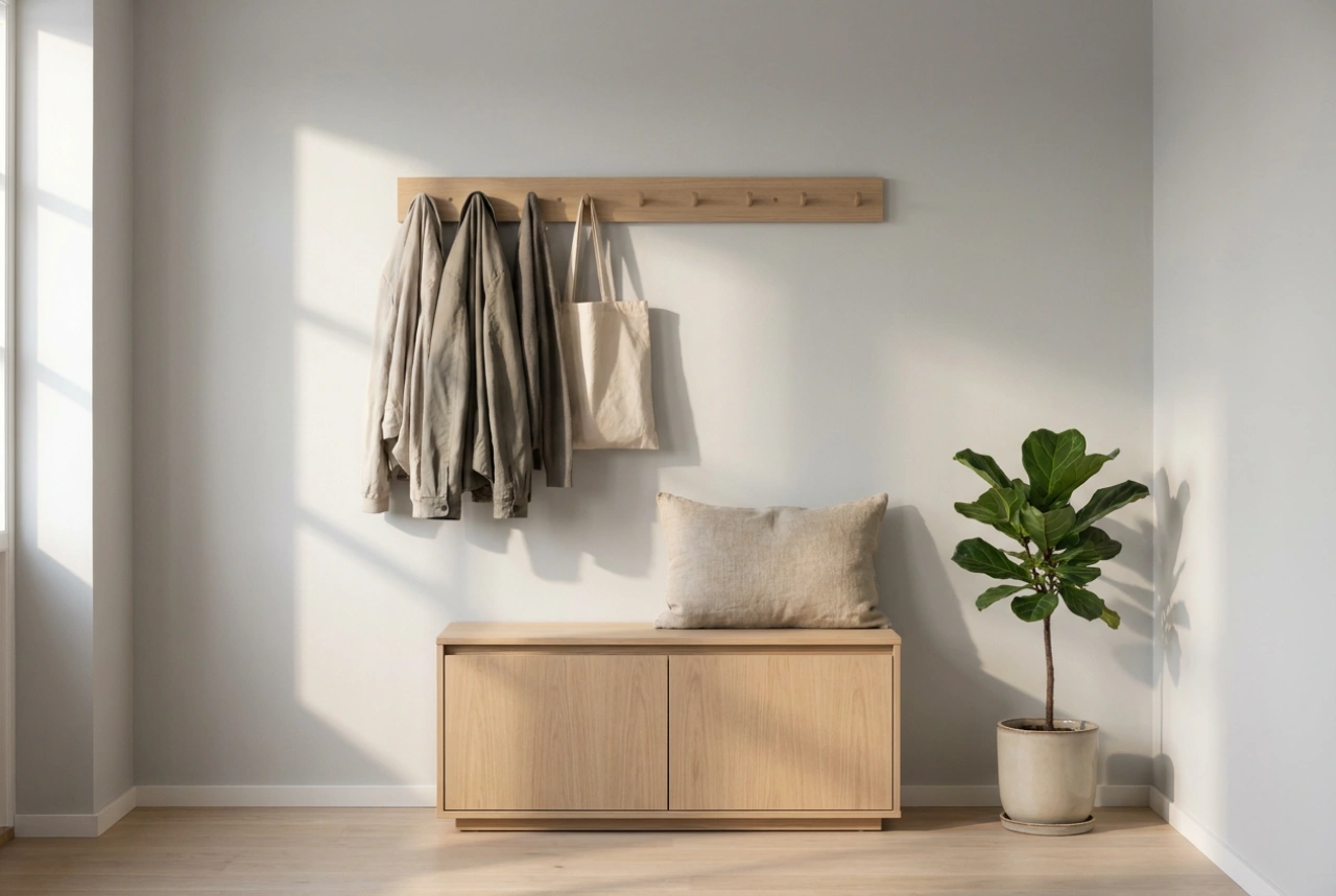 A Thoughtful Layout for a Hallway Coat Rack and Shoe Cabinet