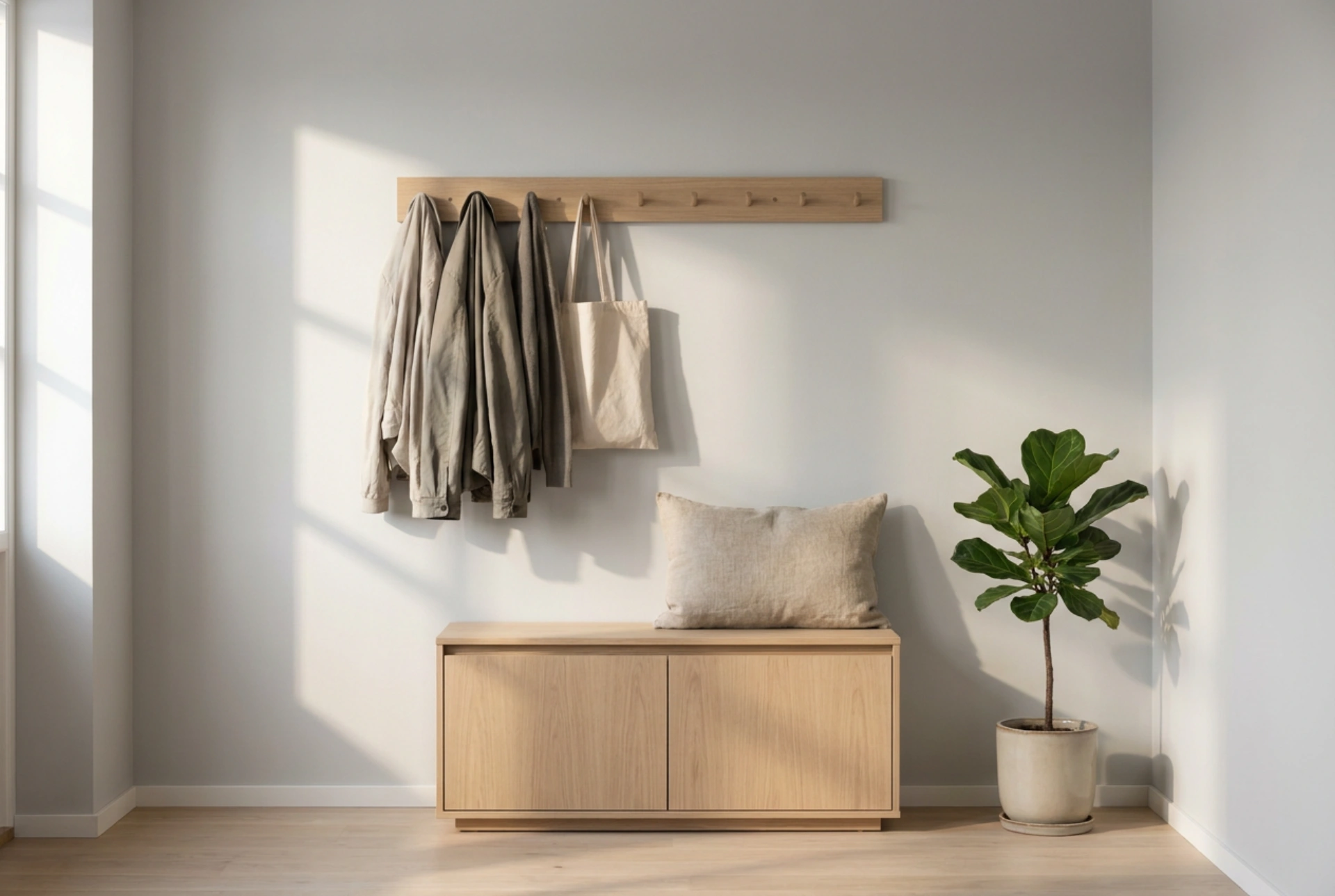 A Thoughtful Layout for a Hallway Coat Rack and Shoe Cabinet