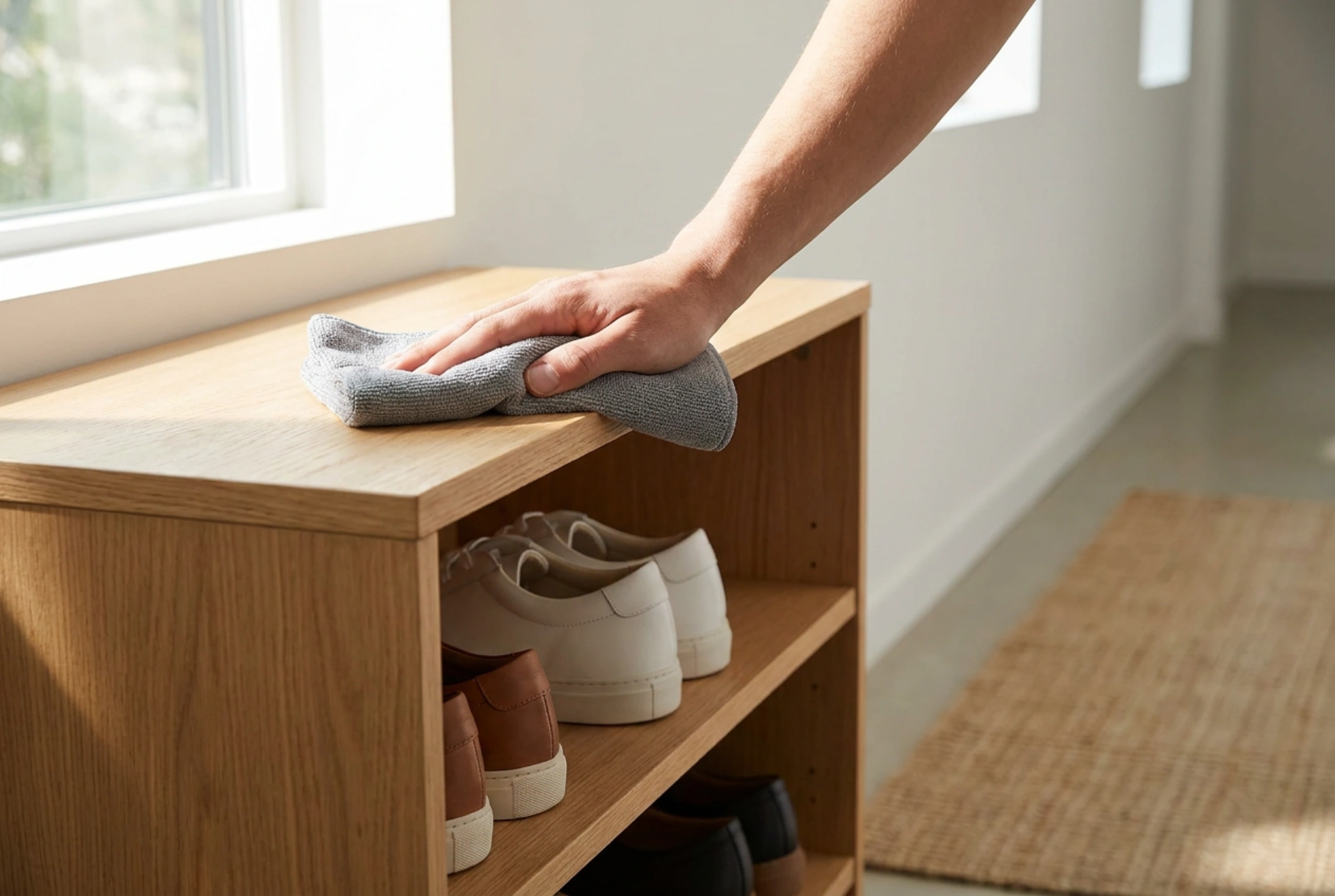 How to Care for a Wooden Shoe Rack in the Hallway