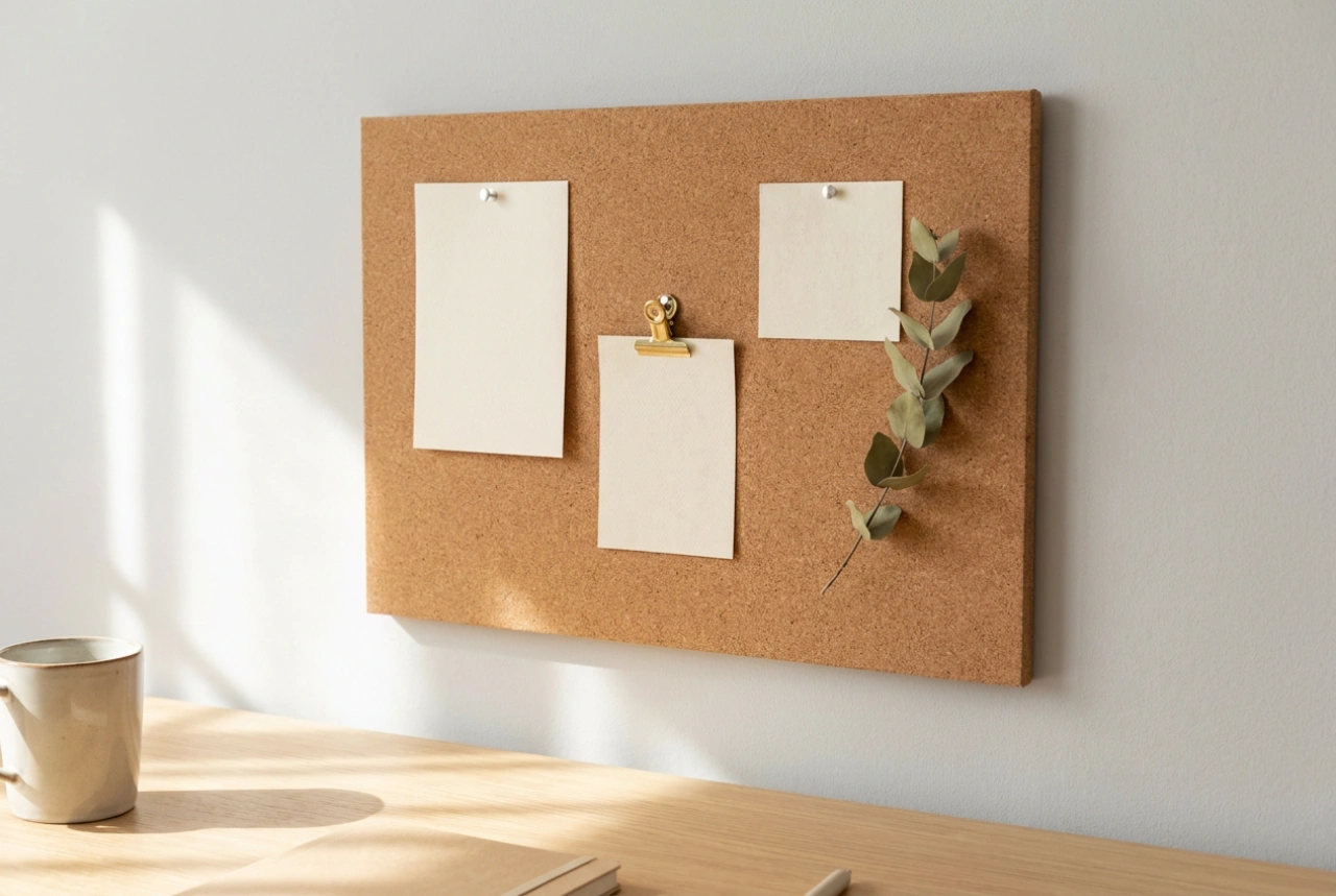 Practical Corkboard Layout Above a Desk for Work and Study
