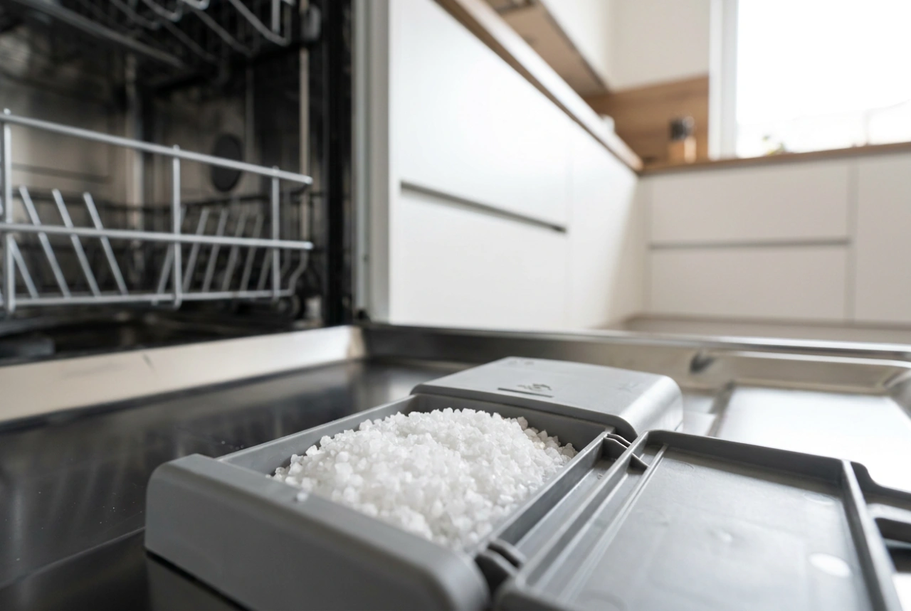 What is the composition of dishwasher salt and why does it protect the appliance from limescale